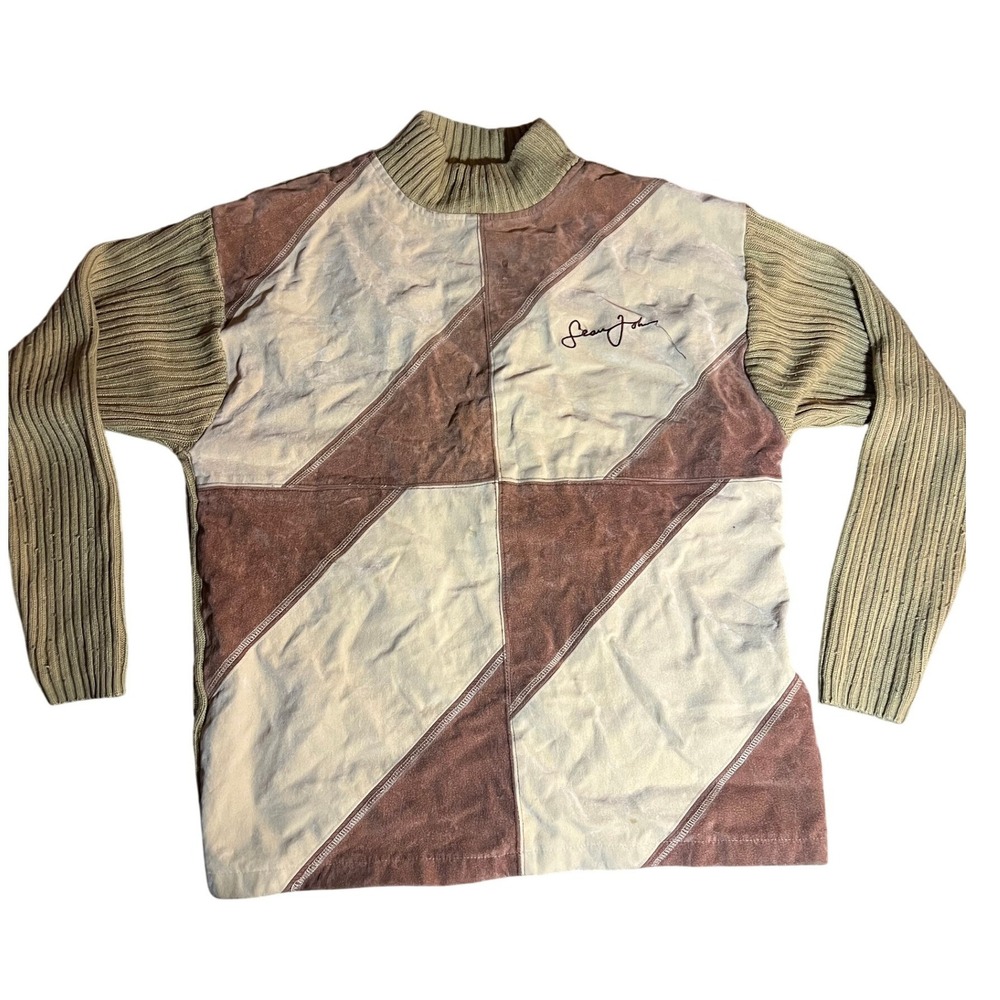 Vintage Sean John Men's Mock Neck Patchwork Sweater Long‎ Sleeve Size L